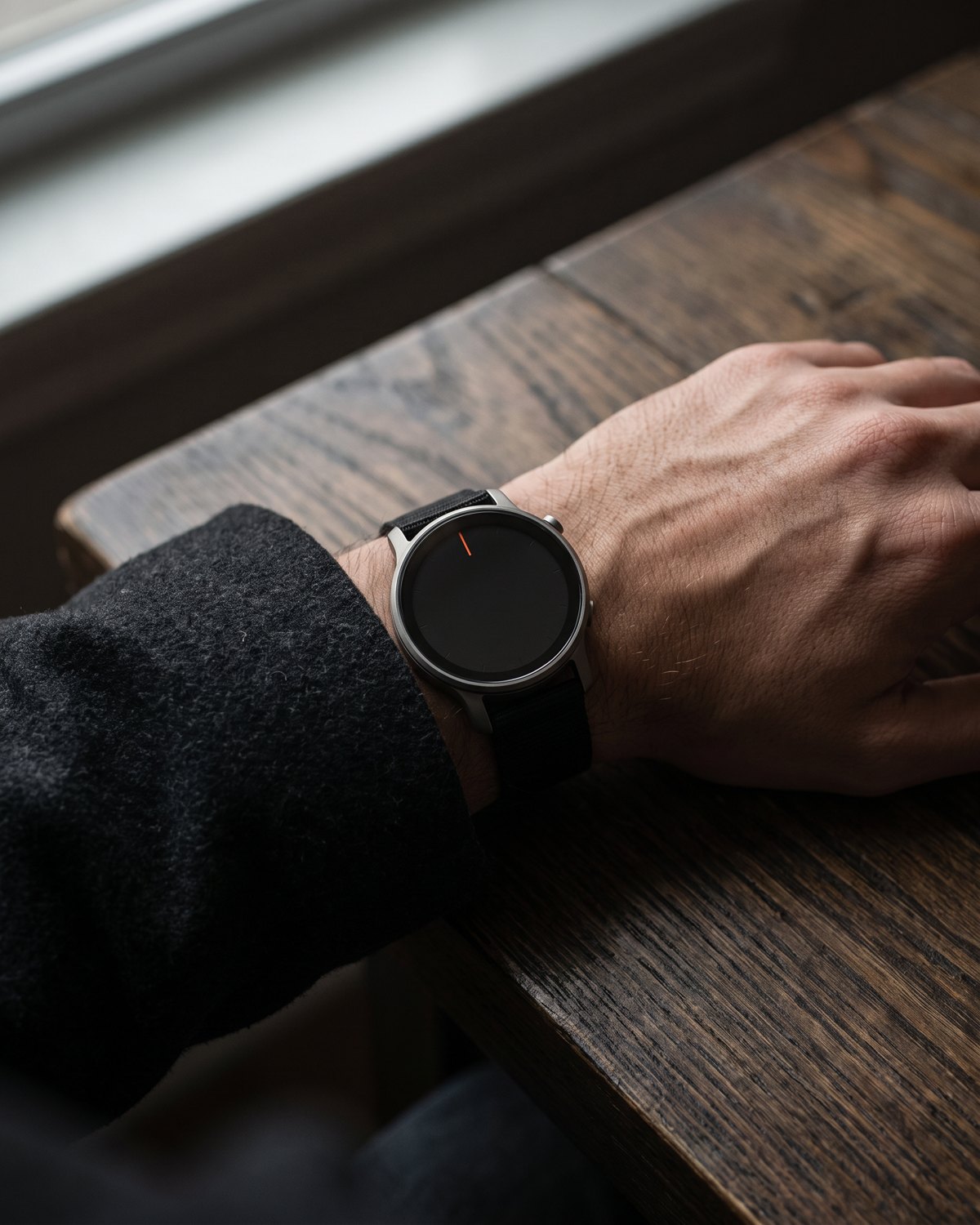 Tabula on a wrist, blank dial with a single orange index